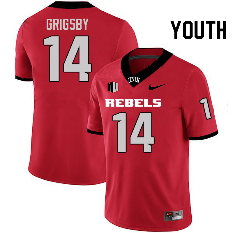 Youth #14 Jah'Von Grigsby UNLV Rebels College Football Jerseys Stitched-Scarlet